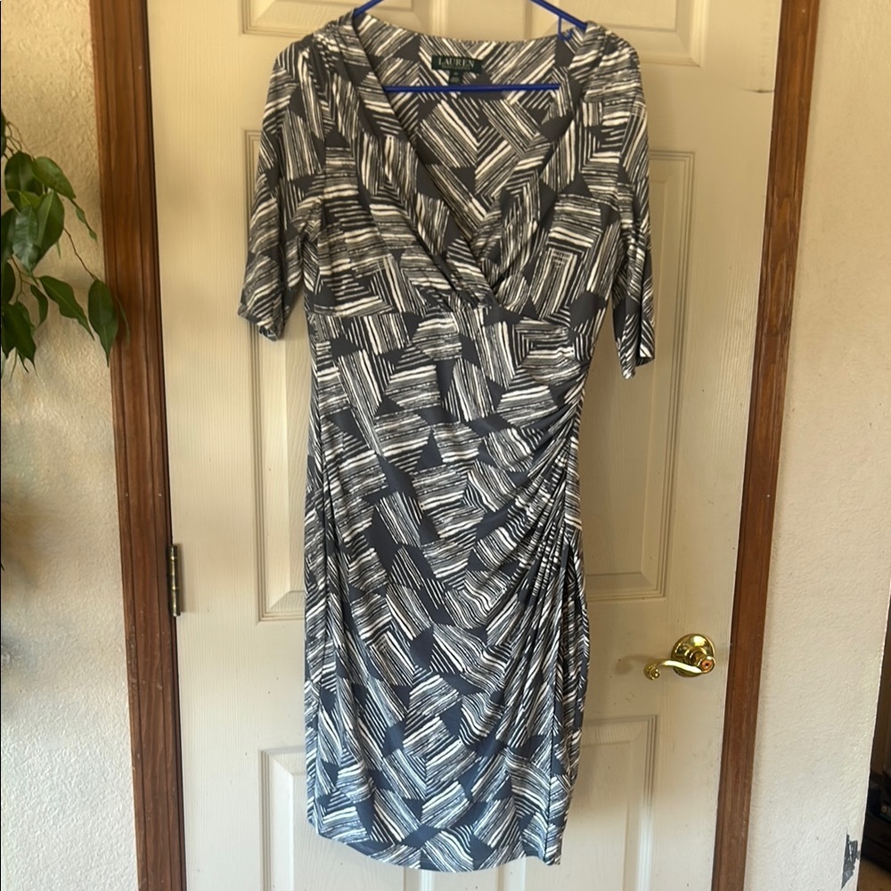 Lauren Ralph Lauren Black and White Patterned Midi Dress